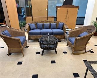 3 piece wicker patio set with cushions - vintage!