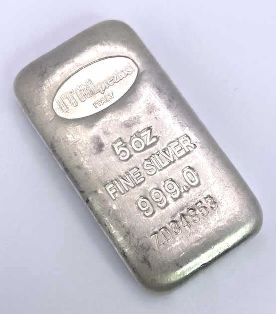 5oz Troy Silver Bar, Ital Preziosi .999 Cast