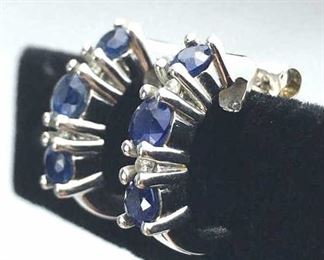 14K White Gold Sapphire & Diamond Earrings