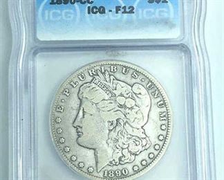 1890-CC Carson City Morgan Silver Dollar ICG- F12
