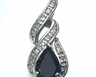 10K White Gold Sapphire & Diamond Pendant
