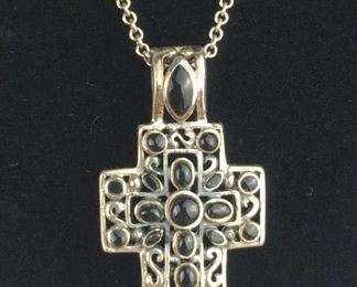Sterling Silver Onyx Filigree Cross Necklace