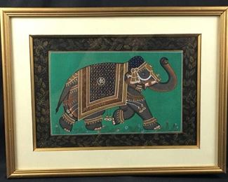 Fine Hand Painted Silk Ekstern Elephant Framed