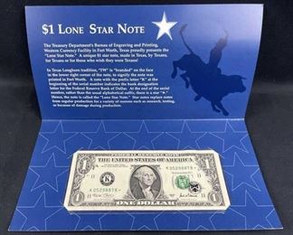 $1 Lone Star Note in Folder