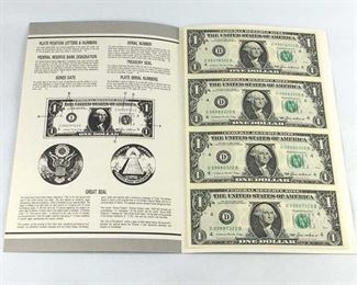 $1 Uncut Sheet Page in Folder 4 Bills Uncut