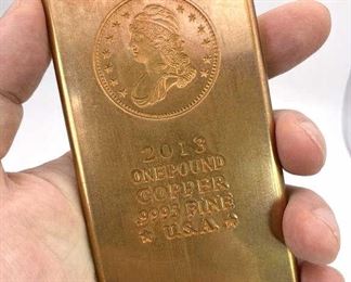 1lb Copper Bar, Capped Bust Style .9995