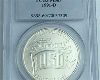 1991-D USO Silver Dollar, PCGS MS69
