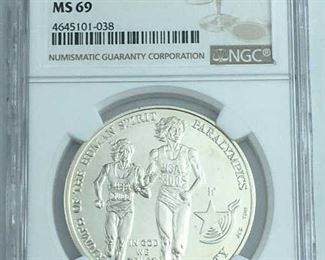 1995-D Paralympics Silver Dollar, NGC MS69