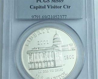 2001 Capitol Visitor Center Silver $, PCGS MS69