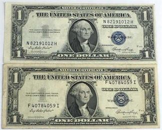 (2) 1935E $1 U.S. Silver Certificates, XF+