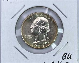 1963 Washington Silver Quarter, BU Toned