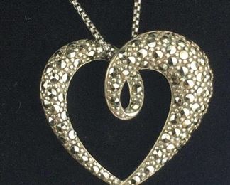 Sterling Silver Marcasite Heart Necklace