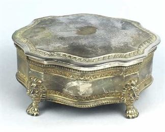 Vintage Silver Plate Lion Paw Jewelry Box