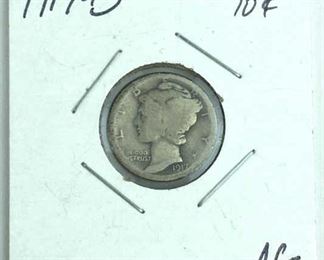 1917-D Mercury Silver Dime, AG, Early Date