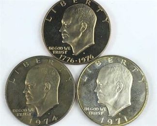 1971, 74' & 76' Clad Ike Proof Dollar Coins