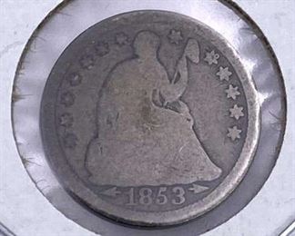 1853 Seated Liberty Half Dime, Silver, w/ Arrows