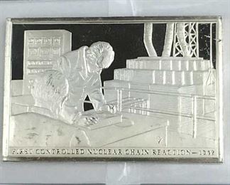 1.56oz Silver .925 Art Bar 1942 1st Nuclear React