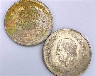 (2) 1952 Mexico Silver 5 Pesos, AU/BU