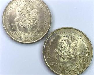 (2) 1953 Mexico Silver 5 Pesos, AU/UNC