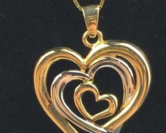 14K Yellow/White Gold Triple Heart Necklace