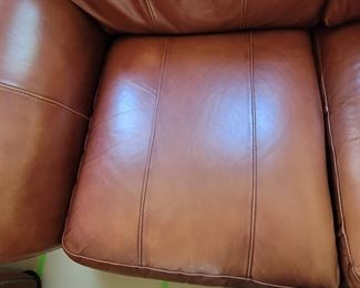 LEATHER NAIL-HEAD TRIM SOFA $350, LOVESEAT $275, TWO RECLINERS $225 EACH. TOTAL IF PURCHASE ALL FOUR PIECES $1,100, HAND-TUFTED TEXTURED FLORAL PATTERN LARGE LOOPS RUG $75.00, WOOD/GLASS COFFEE TABLE $80 AND TWO END TABLES $50 EACH