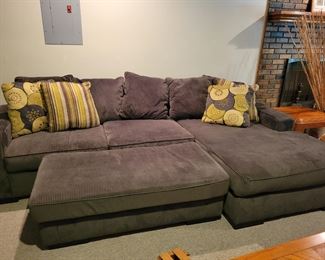 CHOCOLATE CORDUROY L-SHAPED SECTIONAL WITH OTTOMAN $225