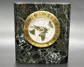 Marble Desk Clock by Bey Berk w/ Brass Dial