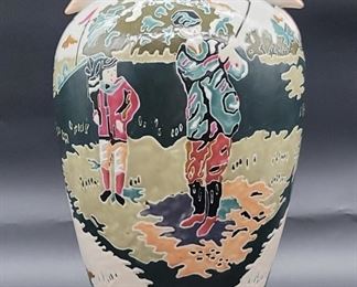 XL Floor Vase is Pottery with Raised Golf Scene