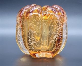 Amber Bubble Glass Votive Candle Holder