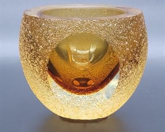 Amber Art Glass Vase / Votive Candle Holder