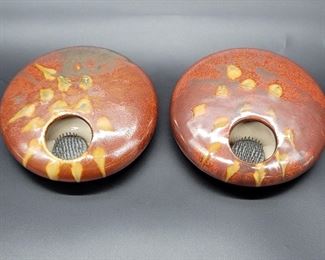 Pair Orange & Yellow Flat Glass Vases 