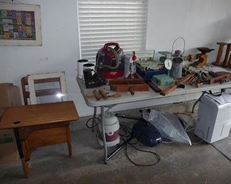School Desk, Small Antiques & Dehumidifier