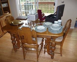 Dishes & Oak Table and Chairs