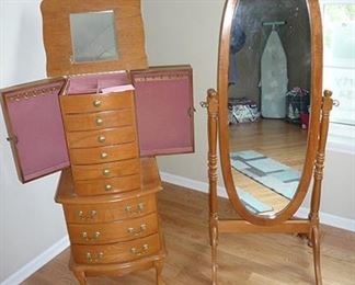 Jewelry Cabinet & Cheval Mirror
