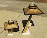 C/1950's Art Moderne white and black Plexiglas floor lamp w/florescent lighted column and Asian style shade, includes matching table lamp