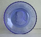 C/1890 pressed glass light blue wall plate w/relief of General Ulysses S. Grant (The Patriot and Soldier) 9 1/2" dia