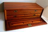 C/1940's handmade Mahogany 2 drawer tool box w/dovetailed construction, 26"x 12"x 8" h.