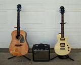 1990's Epiphone Electric Guitar "Special" model, (USA assembled) ~ Fender “Front Man” practice amp, model 15G ~ Gibson Epiphone Acoustic Guitar model PR-100/NA