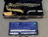 1950's Brass Saxophone "York Master" mfg. in Grand Rapids, MI w/hard case ~ 1980's Silver Flute marked Gemeinhardt w/case