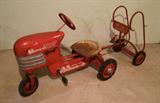 Late 50s Murray Pedal Trac (Tractor) with Matching Wagon that Dumps ~ Unique Pedal Car Hook-on Fire Fighter Riding Cart (No Ladders)
