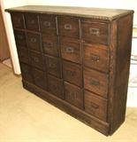 C/1890 20 drawer Oak Apothecary cabinet w/cast iron pulls, 56" w x 42" h. x 13" d.