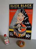 1940's "Slick Black" poster for Black Ladies Hair coloring w/tin and glass bottle