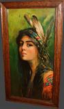 C/1910 Indian Maiden litho in oak frame