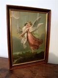 C/1890 litho of angel and child, framed