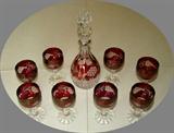 Bohemian Ruby Flashed wine set nicely cut