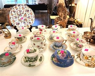 Mostly English tea cups and saucers