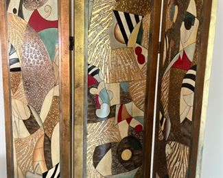 Abstract Wood 3 Panel Screen