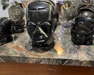 Carved Stone African Heads