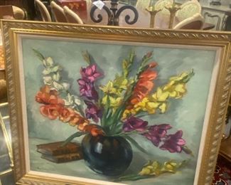 Oil Painting Flowers Signed 