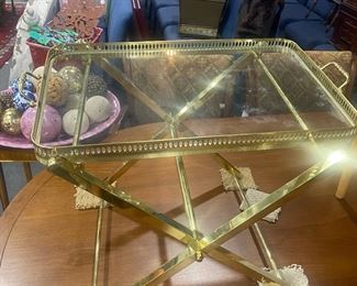 Brass & Glass Folding Tray Set